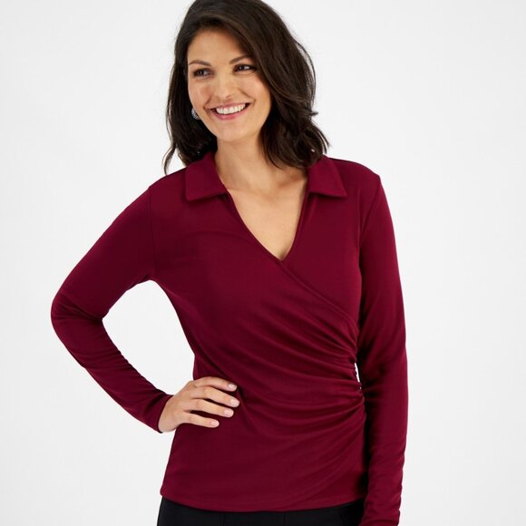 I.n.c. International Concepts Womens Side Ruched Top Rhodolite Garnet Medium NWT - Picture 2 of 11